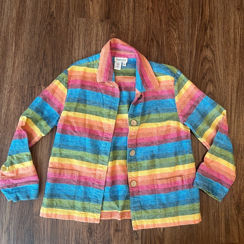 Coldwater Creek Rainbow Striped Button Front Jacket linen jacket